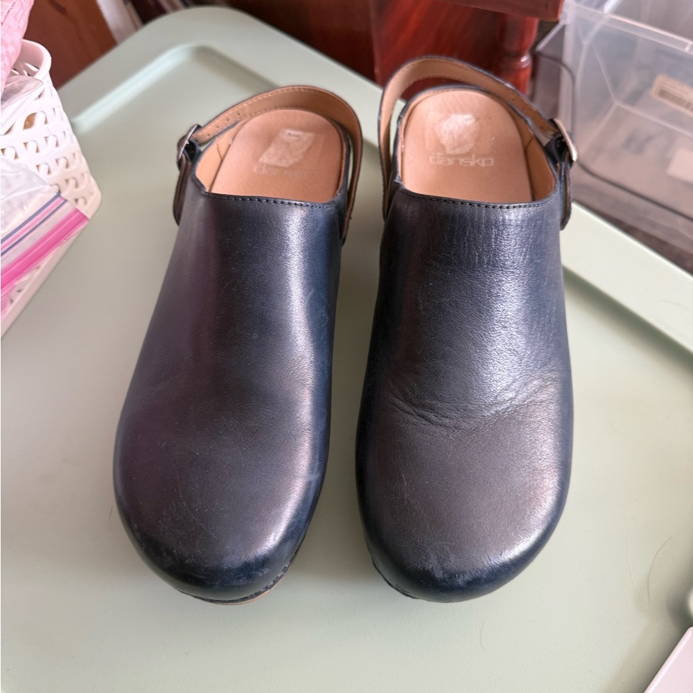 Dansko Women's Dark Blue Leather Clogs